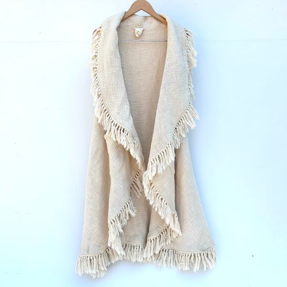 Spell & The Gypsy White River Poncho Knit Fringe Vest Long Cream Cotton M/L - Picture 6 of 12